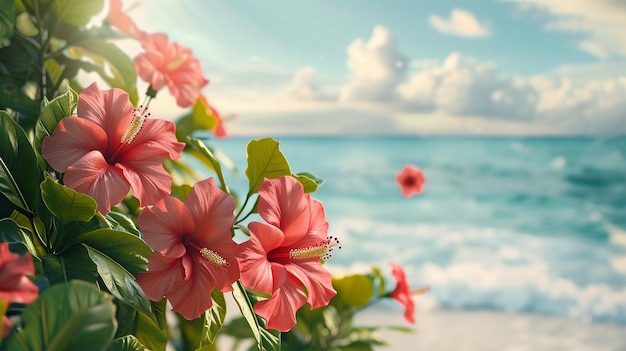 Tropische hibiscusbloemen aan het strand