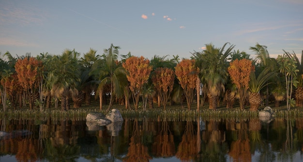 tropische jungle aan de oever van de rivier 3D illustratie cg renderen