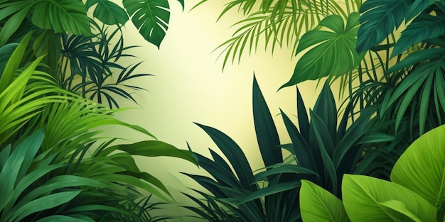 Tropische jungle achtergrond met groene bladeren 3d render illustratie