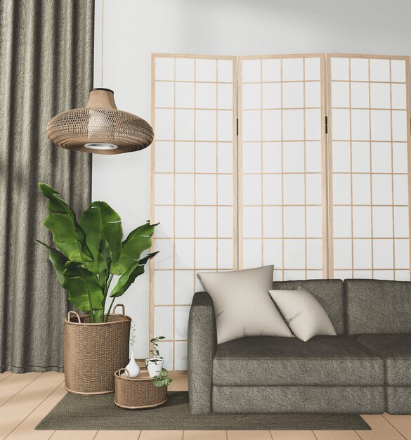 Tropische kamer interieur met sofa en planten decoratie op houten vloer