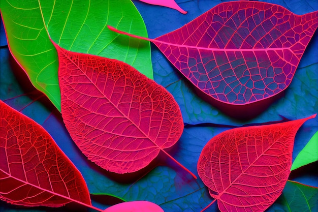 Tropische kleurrijke bladerenclose-up Generatieve AI