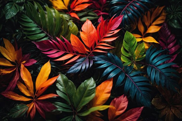 Foto tropische levendige levendige kleur achtergrond met exotische geverfde tropische bladeren