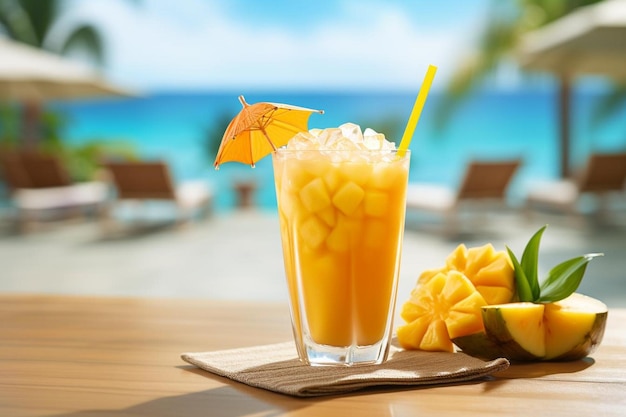 Tropische Mango Drink met paraplu Garnish Mango beeldfotografie