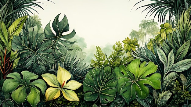 Tropische palmbladeren vierkante frame aquarel generatieve Ai