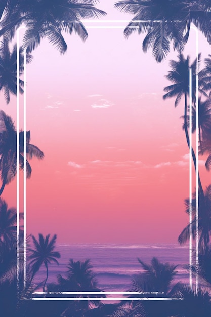Tropische palmbomen en een roze en paarse achtergrond van zonsondergang