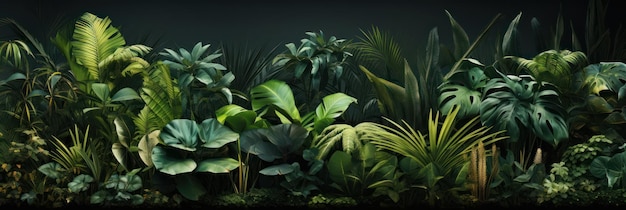Tropische planten achtergrond Jungle tropische bladeren en bloemenvariëteit banner