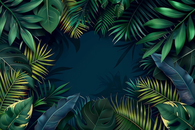 Tropische planten en een hart met het woord tropisch in het midden.
