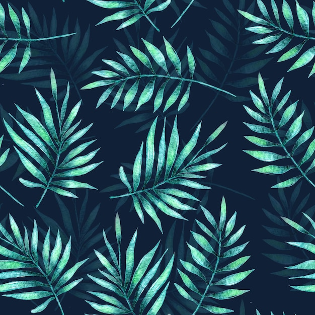 Tropische plantkunde palmbladeren aquarel tekenen naadloos patroon