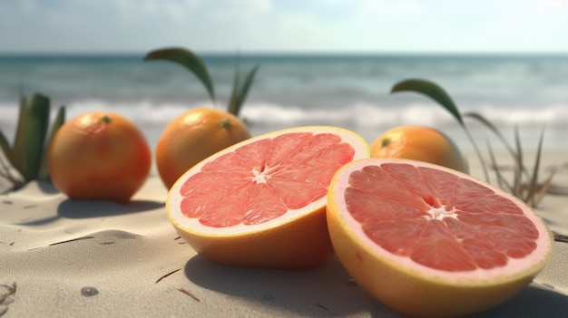 Tropische verrukkingsgrapefruit op het strand Generatieve AI