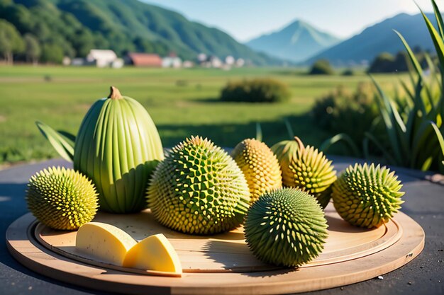 Tropische vruchten durian heerlijke buitenlandse geïmporteerde vruchten dure durian behang achtergrond