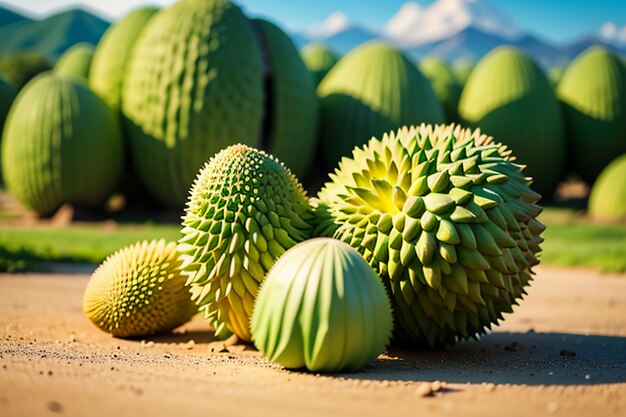 Tropische vruchten durian heerlijke buitenlandse geïmporteerde vruchten dure durian behang achtergrond