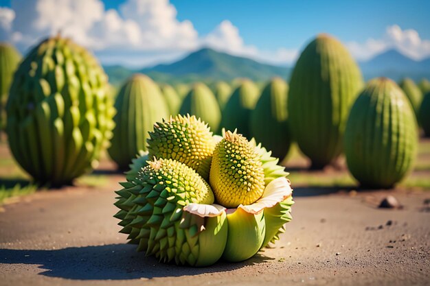 Tropische vruchten durian heerlijke buitenlandse geïmporteerde vruchten dure durian behang achtergrond