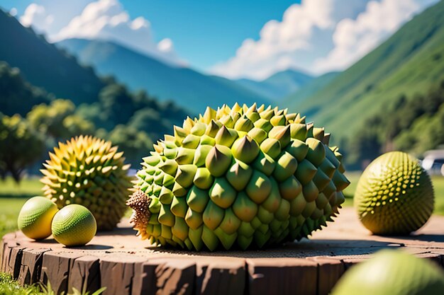 Tropische vruchten durian heerlijke buitenlandse geïmporteerde vruchten dure durian behang achtergrond