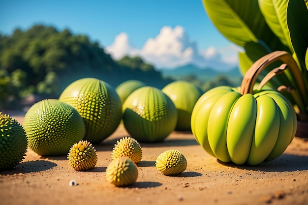 Tropische vruchten durian heerlijke buitenlandse geïmporteerde vruchten dure durian behang achtergrond