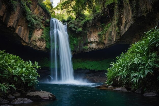 Tropische waterval oase in een weelderige groene jungle