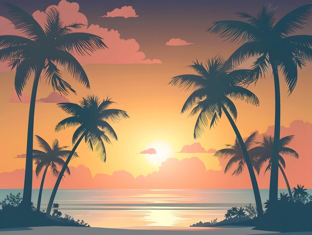 Tropische zonsondergang met palmbomen en zee Vector illustratie