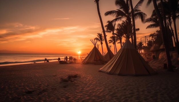 Tropische zonsondergang palmbomen en Caribische romantiek gegenereerd door AI