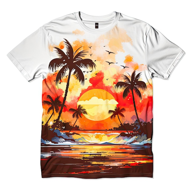 Tropische zonsondergang voor t-shirtontwerp