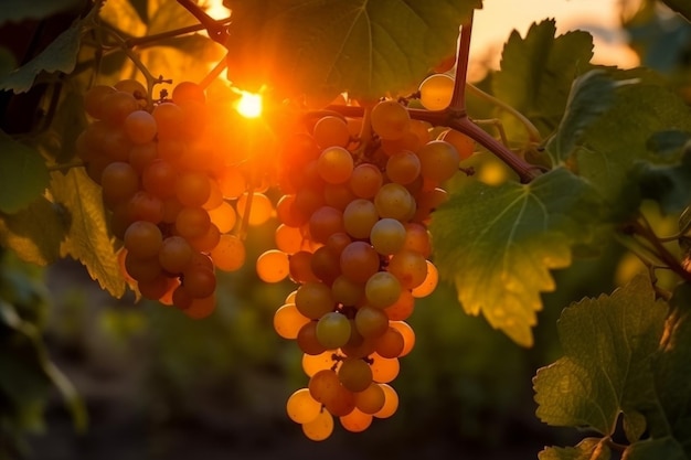 Tros druiven zonsondergang Herfst veld Genereer Ai