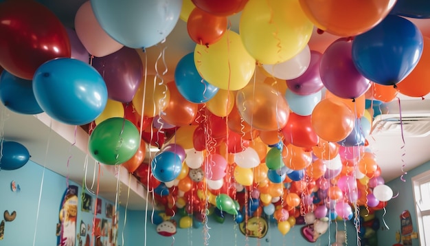 Trossen ballonnen vliegen in vreugdevolle viering gegenereerd door AI