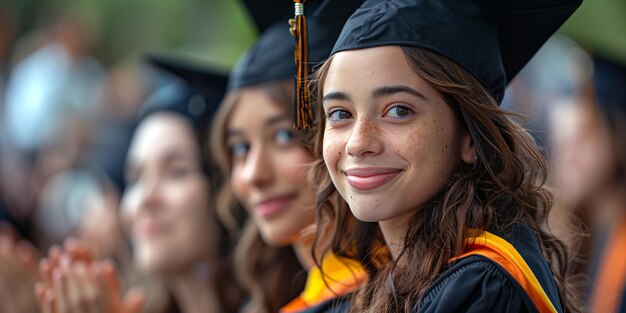 Foto trots afgestudeerden en universiteitsleden applaudisseren tijdens de afstudeerceremonie