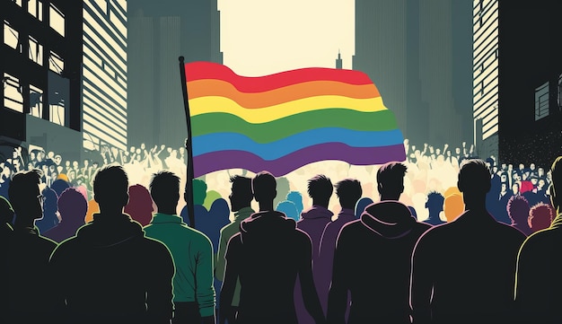 Trotsmaand LGBT-vlag en diverse groep mensen Generatieve ai