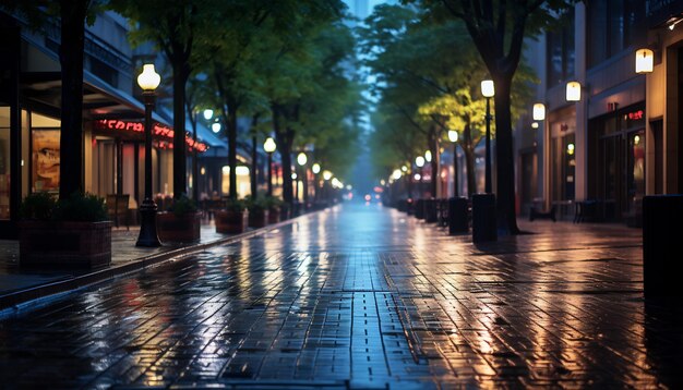 trottoir's nachts na regen met natte straten
