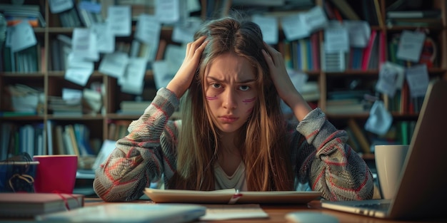 Photo a troubled teenage girl sits down in front of her computer generative ai