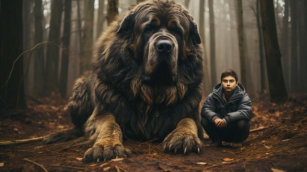 Foto trouwe reusehond houdt de wacht majestic dog en toegewijde eigenaar moment