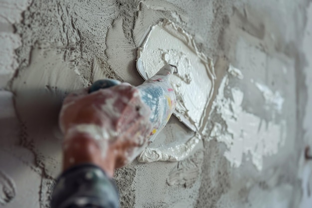 a trowel applying plaster to a wall