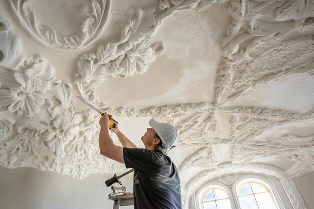 Foto una paletta usata per modellare il gesso su un soffitto decorativo