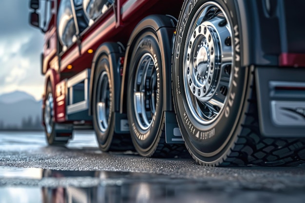 Photo truck carrying merchandiseclose up image of wheels and rim