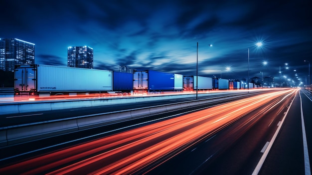 Photo truck city street highway in night time motion blur