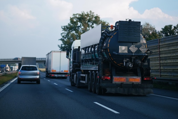 A truck designed for the removal of oil spillages Sewage treatment Oil spillage prevention Clean