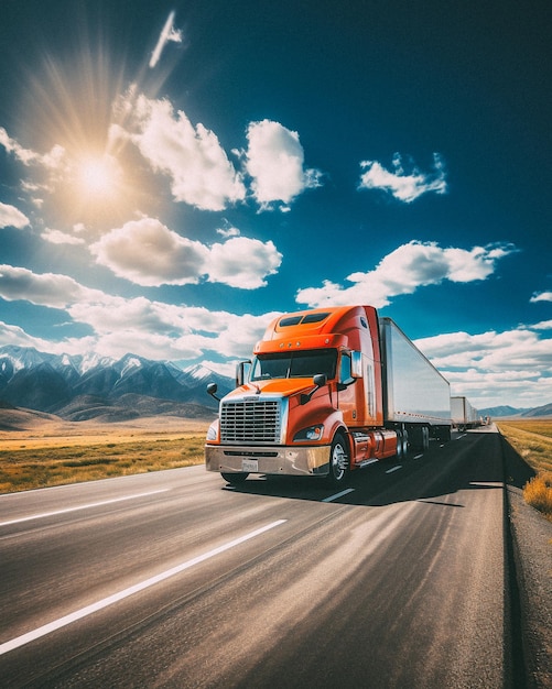 Photo truck driving down a highway at sunny day