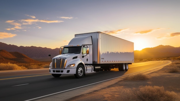 Truck Driving Into Sunset