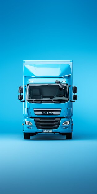 Photo truck driving on plain blue background