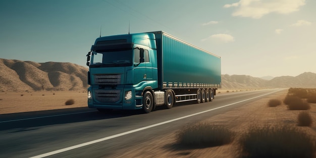 Truck driving on the road with beautiful landscape motion blur background Generative AI