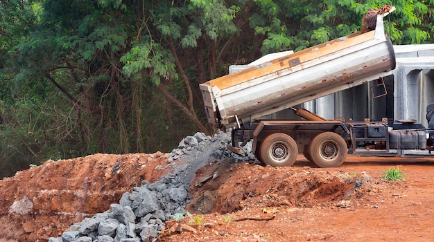 Truck dumping rubble