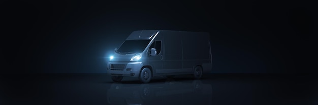 Camion spedizione veloce nel rendering 3d di sfondo scuro