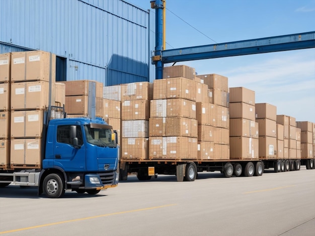 a truck filled with shipping boxes in a warehouse Generated ai