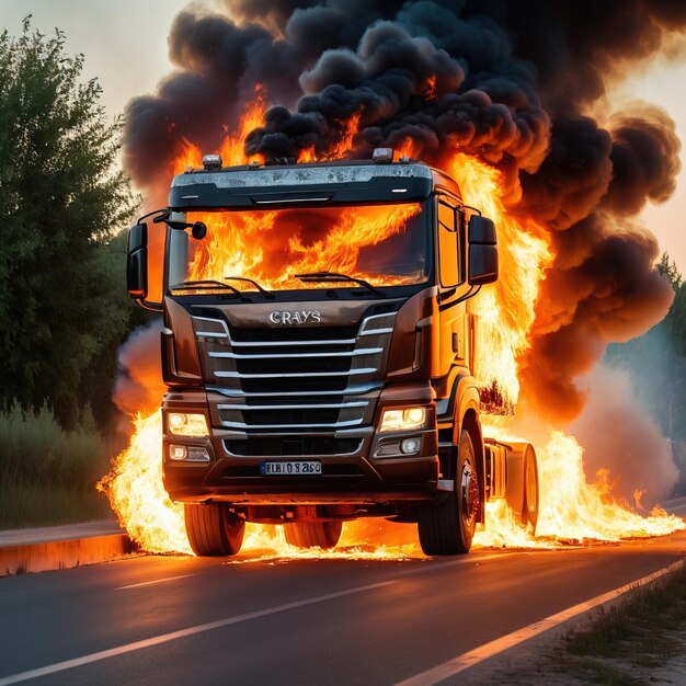 Foto camion in fiamme