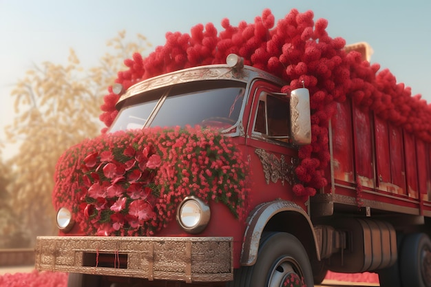Photo truck of flowers colorful dalia neural network ai generated