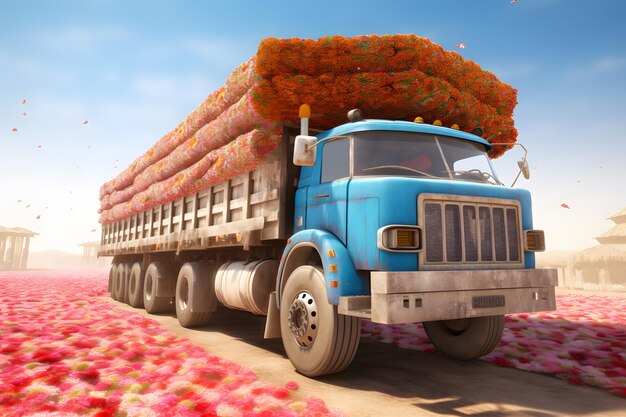 Photo truck of flowers colorful dalia neural network ai generated