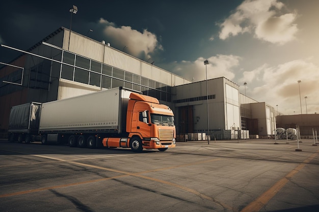 Truck in Front of an Industrial Logistics Building Generative By Ai