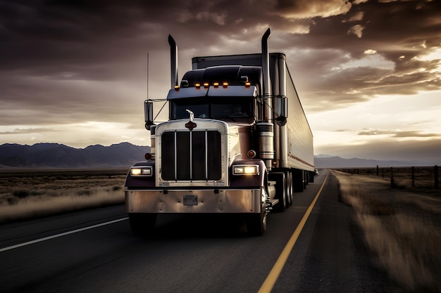 Truck on the highway in the evening