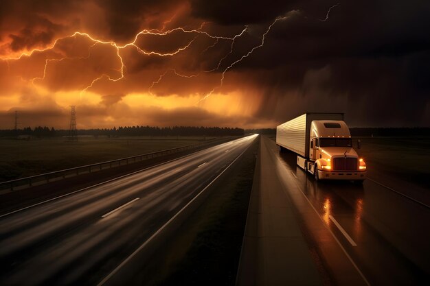 Photo truck on the highway in the evening