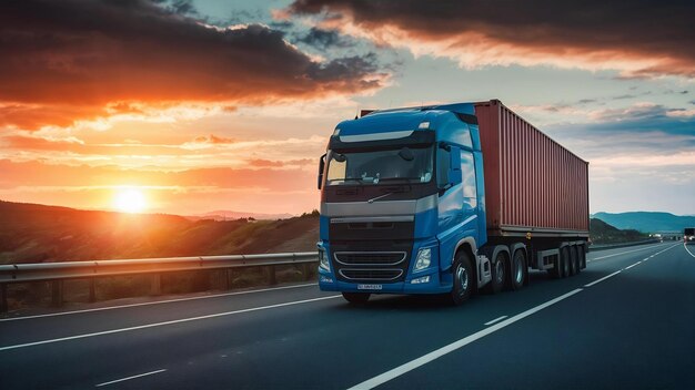 Truck on highway road with container