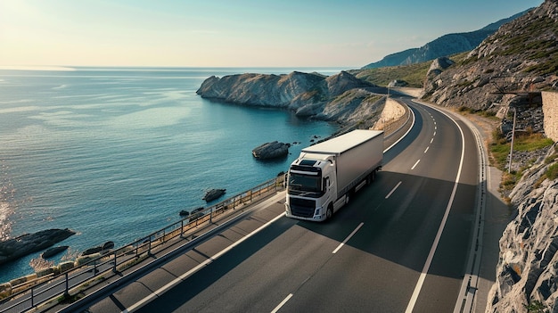 truck on highway with scenic view