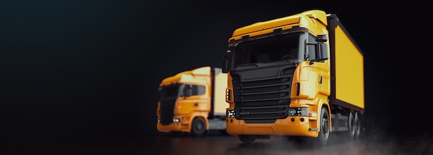 Truck is on a black background. Truck 3D render and illustration.